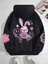 Unisex Siyah Pembe Tavşan Baskılı Oversize Kapüşonlu Sweatshirt Hoodie 1
