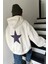 Unisex Yıldız Baskılı Oversize Pamuklu Kışlık Kapüşonlu Sweatshirt Hoodie 1