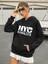 Unisex Siyah Nyc Brooklyn Baskılı Oversize Sweatshirt Hoodie 1