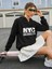 Unisex Siyah Nyc Brooklyn Baskılı Oversize Sweatshirt Hoodie 3