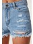Yırtık Mini Denim Şort Açık Mavi LCR0085 4