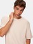 Kısa Kollu Geniş Yaka Basıc Loose Bej T-Shırt 5