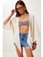 Bağlama Detaylı Crop Müslin Bluz Krem LMX0092 4