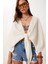 Bağlama Detaylı Crop Müslin Bluz Krem LMX0092 5