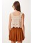 Ajurlu Yazlık Crop Triko Bluz Kiremit Krem LQS0015 4