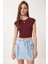 Basic Crop Örme Bluz Bordo LFW0005 2