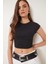 Basic Crop Örme Bluz Siyah LFW0005 1