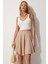 Pileli Kloş Mini Örme Etek Bej LDD0021 2
