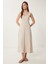 Kolsuz Basic Yazlık Örme Elbise Krem LCR0057 2