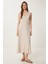 Kolsuz Basic Yazlık Örme Elbise Krem LCR0057 3
