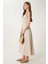 Kolsuz Basic Yazlık Örme Elbise Krem LCR0057 4