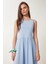 Halter Yaka Basic Yazlık Örme Elbise Gök Mavi LCR0053 4