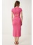 Cut Out Detaylı Esnek Saran Örme Elbise Pembe LCR0080 5
