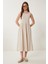 Halter Yaka Basic Yazlık Örme Elbise Krem LCR0053 3