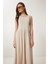 Halter Yaka Basic Yazlık Örme Elbise Krem LCR0053 4