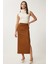 Yırtmaçlı Uzun Süet Etek Taba LMC0046 1