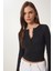 Çıtçıtlı Basic Örme Crop Bluz Siyah LFW0002 1