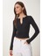 Çıtçıtlı Basic Örme Crop Bluz Siyah LFW0002 2