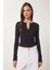 Çıtçıtlı Basic Örme Crop Bluz Siyah LFW0002 3