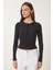 Çıtçıtlı Basic Örme Crop Bluz Siyah LFW0002 5