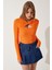 Cut Out Detaylı Fitilli Örme Bluz Oranj LSF0001 1