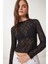Dantelli Esnek Örme Bluz Siyah LCR0054 1