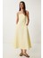 Straplez Midi Popin Elbise Sarı LFK0009 2