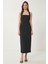 Halter Yaka Midi Dokuma Elbise Siyah LFK0005 3