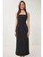 Halter Yaka Midi Dokuma Elbise Siyah LFK0005 4