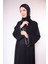 Üç Parçalı Desenli Şifon Işlemeli Siyah Uzun Takım - Abaya, Elbise, ve Kemer Seti 3