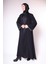 Üç Parçalı Desenli Şifon Işlemeli Siyah Uzun Takım - Abaya, Elbise, ve Kemer Seti 4