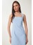 Halter Yaka Midi Dokuma Elbise Gök Mavi LFK0005 4