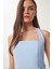 Halter Yaka Midi Dokuma Elbise Gök Mavi LFK0005 5