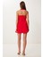 Halter Yaka Mini Dokuma Elbise Kırmızı LFK0012 4
