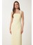 Halter Yaka Midi Dokuma Elbise Sarı LFK0005 2