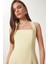 Halter Yaka Midi Dokuma Elbise Sarı LFK0005 3
