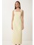 Halter Yaka Midi Dokuma Elbise Sarı LFK0005 4