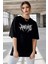 Unisex Bisiklet Yaka Baskılı Oversize T-Shirt - Siyah 3