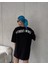 Unisex Bisiklet Yaka Baskılı Oversize T-Shirt - Siyah 6