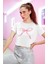Pink Kurdele Baskılı Crop Top, Kadın Ribbon Baskılı Crop Bluz 1