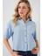 Kadın Keten Görünümlü Crop Gömlek 20339 - Mavi 1
