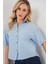 Kadın Keten Görünümlü Crop Gömlek 20339 - Mavi 3
