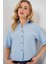 Kadın Keten Görünümlü Crop Gömlek 20339 - Mavi 4