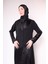 Kadın Siyah Medine Ipeği ile Saten Düğmeli Şık Abaya 3