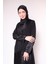 Kadın Siyah Medine Ipeği ile Saten Düğmeli Şık Abaya 7