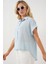 Kadın Çizgili Kısa Kol Gömlek 20327 - Mavi 3
