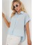 Kadın Çizgili Kısa Kol Gömlek 20327 - Mavi 4