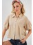 Kadın Kısa Kol Crop Gömlek 20335 - Bej 3