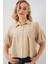 Kadın Kısa Kol Crop Gömlek 20335 - Bej 4