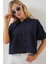 Kadın Kısa Kol Crop Gömlek 20335 - Lacivert 4